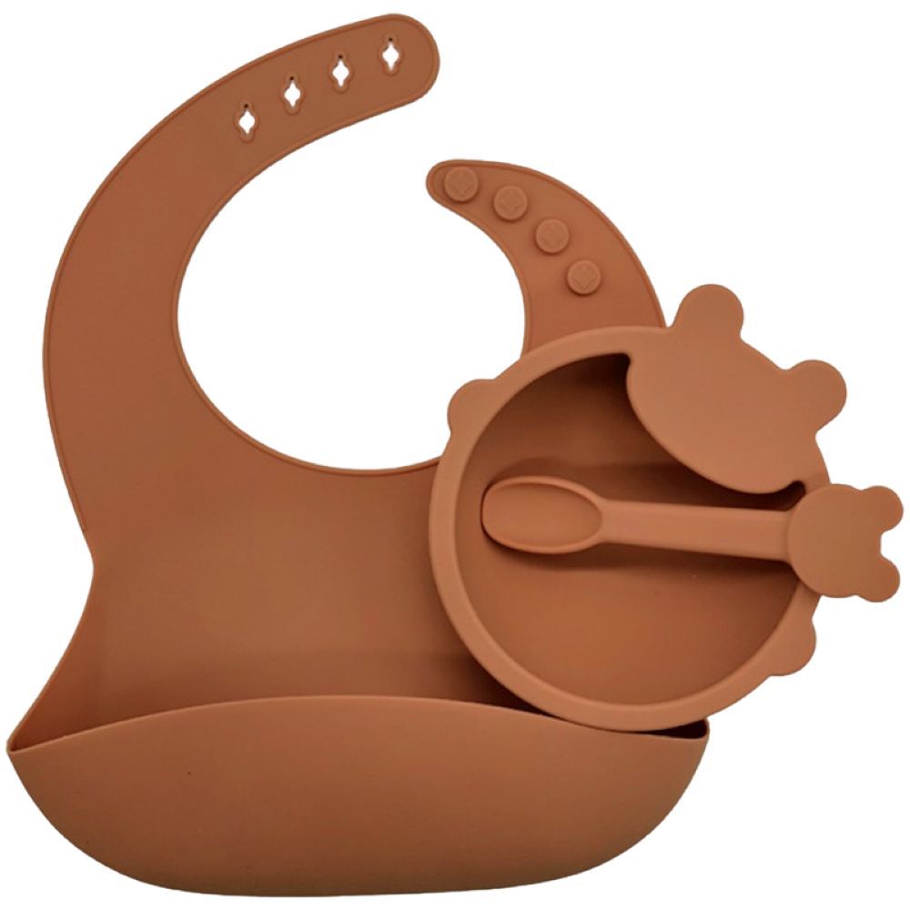 Pixie Baby -  Silicone Feeding Set - Brown