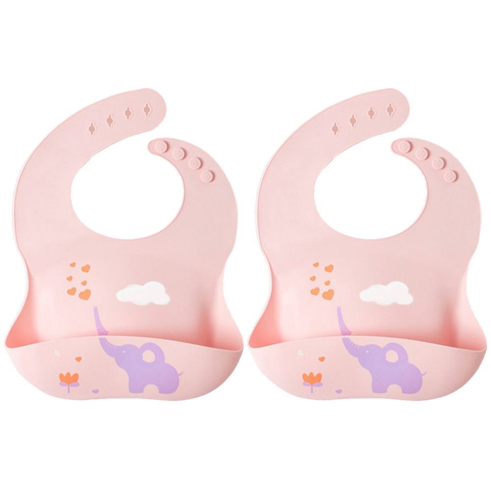 Pixie Baby - Silicone Bibs , Pack of 2 - Elephant