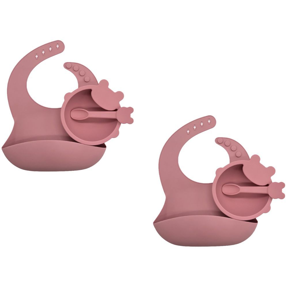 Pixie Baby -  Silicone Feeding Set, Pack of 2 - Pink