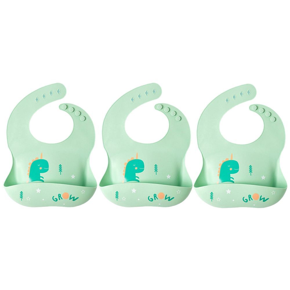 Pixie Baby - Silicone Bibs , Pack of 3 - Dinosaur