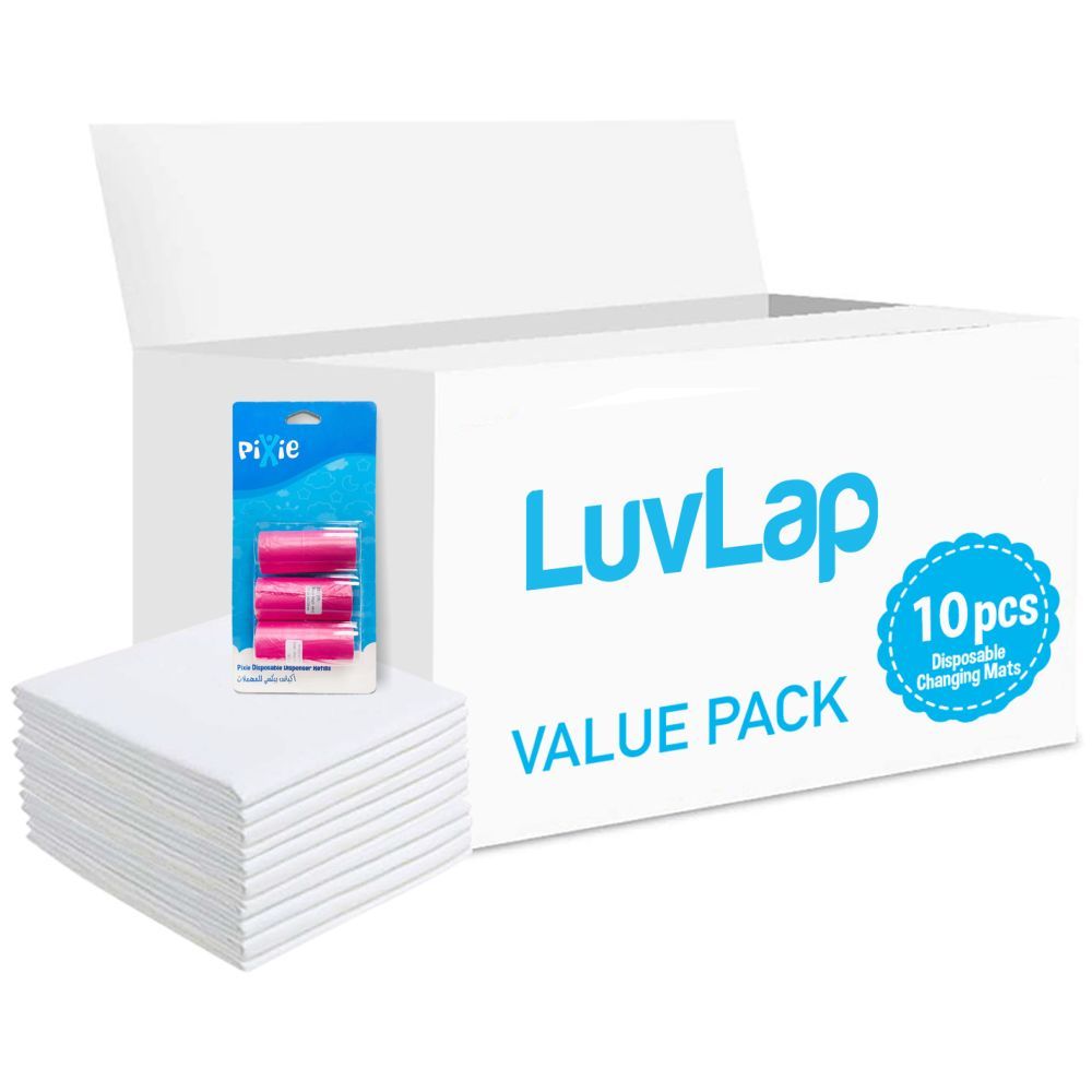 Luvlap - Changing Mats 10 + Pack Of 1 Refill Pink 60 Nappy Bags