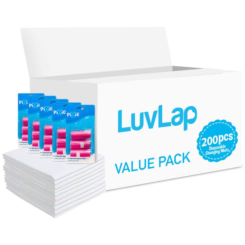 Luvlap - Changing Mats 200 + Pack Of 5 Refill Pink 300 Nappy Bags