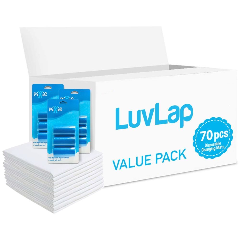 Luvlap - Changing Mats 70 + Pack Of 3 Refill Blue 180 Nappy Bags