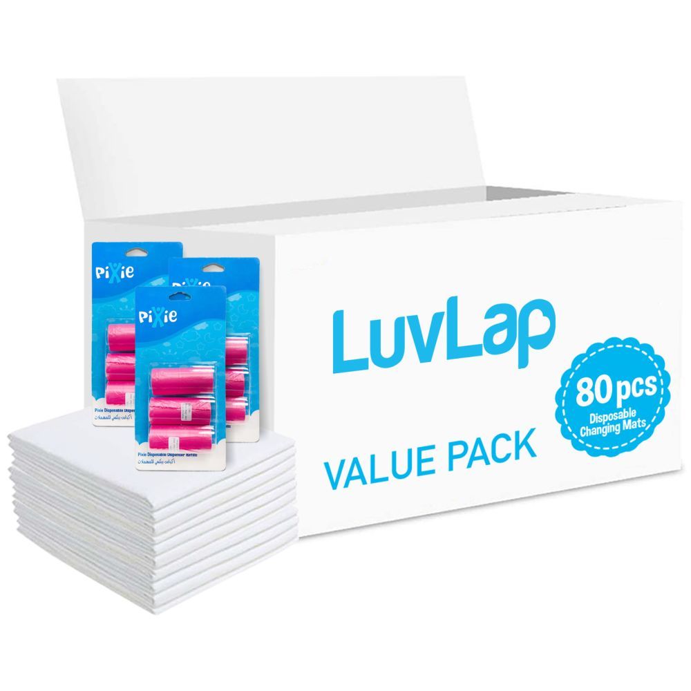 Luvlap - Changing Mats 80 + Pack Of 3 Refill Pink 180 Nappy Bags