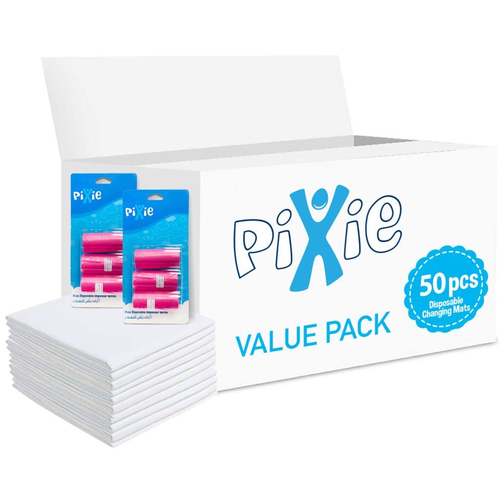 Pixie - Changing Mats 50 + Pack Of 2 Refill Pink 120 Nappy Bags