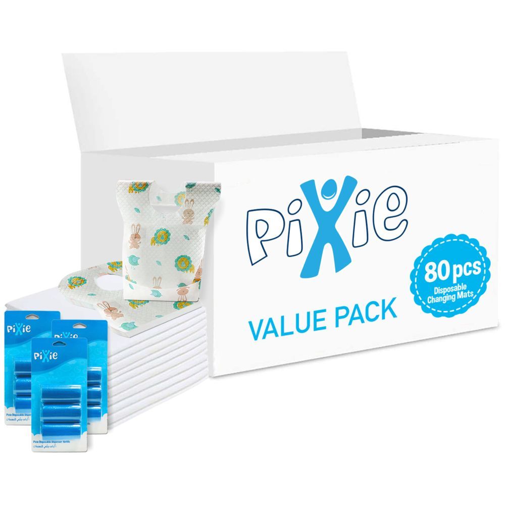 Pixie - Changing Mats 80 + Bib 80 + Pack Of 3 Refill Blue 180 Nappy Bags 