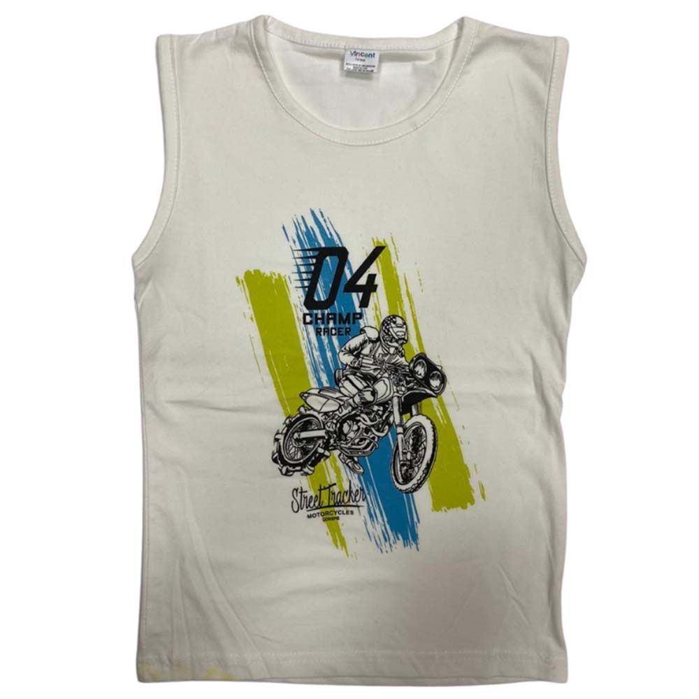 Vincent - 04 Champ Racer Printed Tank Top - White