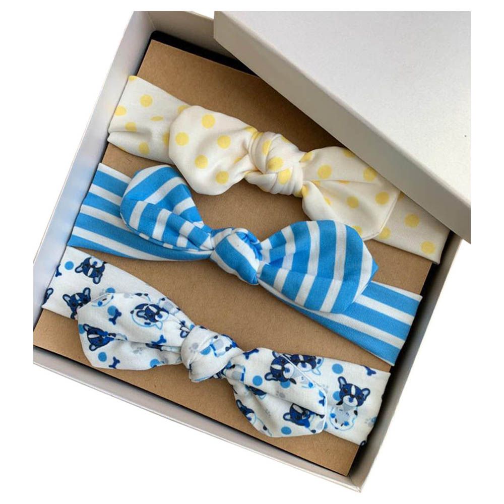 The Girl Cap - Baby Set Of 3 Headband Gift Set - Blue Sky