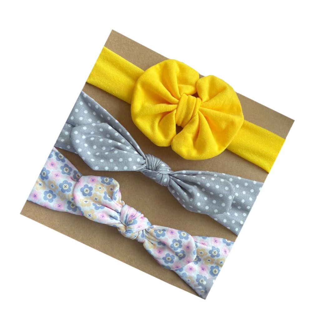 The Girl Cap - 3pc-Set - Baby Headband - Yellow & Gray