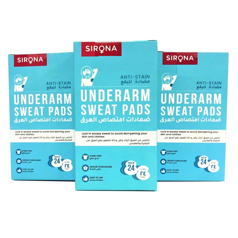 Sirona - Disposable Underarm Sweat Pads 24 Pads, Pack of 3