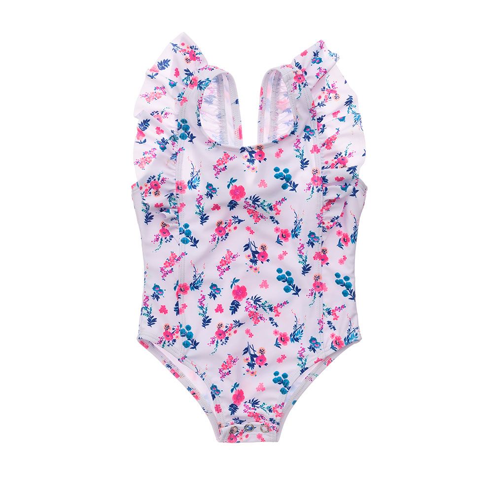 Snapperrock - Pretty Petals Ruffle Shoulder Swimsuit - Pink