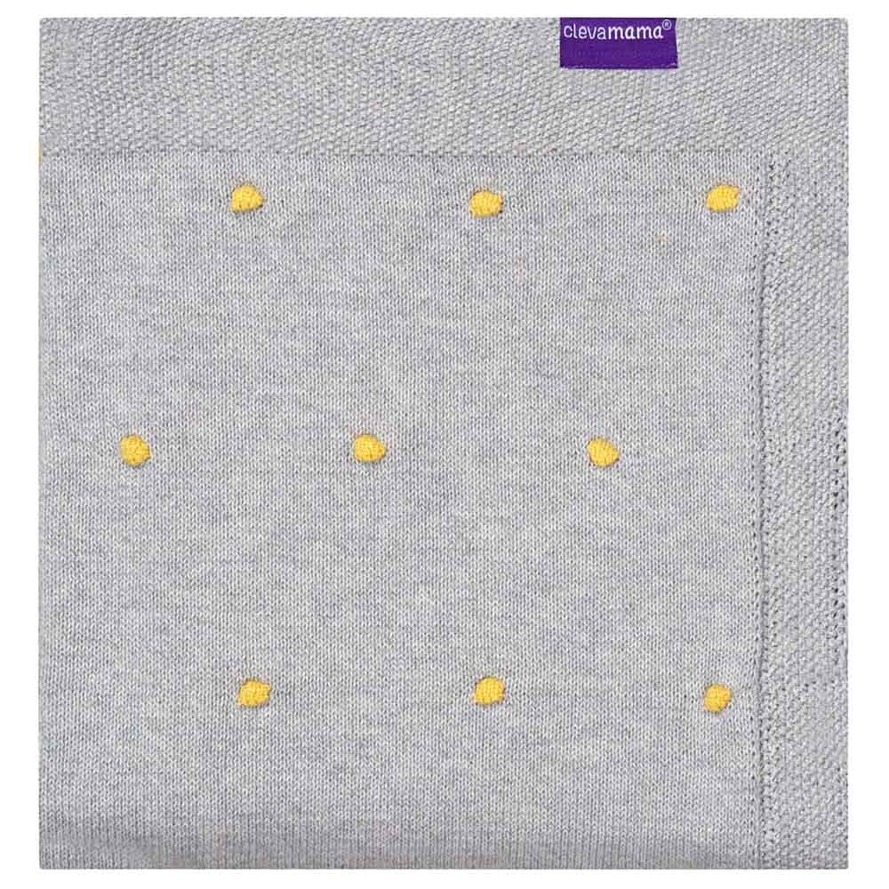 Clevamama - Knitted Pom Pom Baby Blanket - 80x100cm - Grey