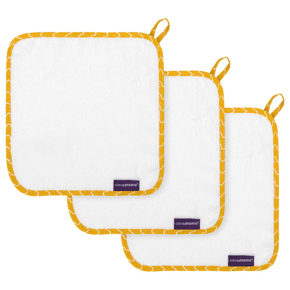 Clevamama - Bamboo Baby Washcloth Set - Pack Of 3 - White/Honey