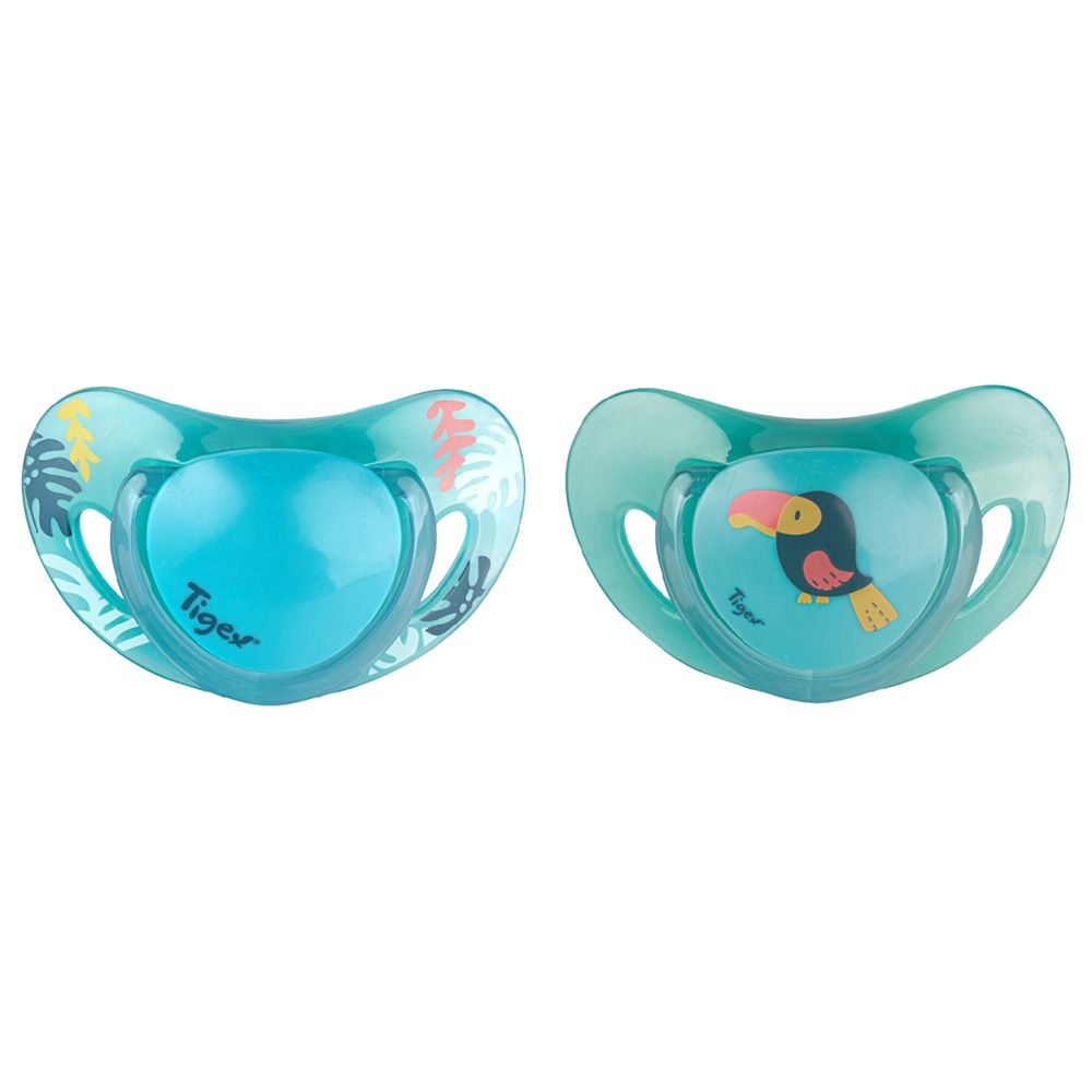 Tigex - Smart Silicone Pacifiers 6m+ - Pack of 2 - Toucan Boy - Blue