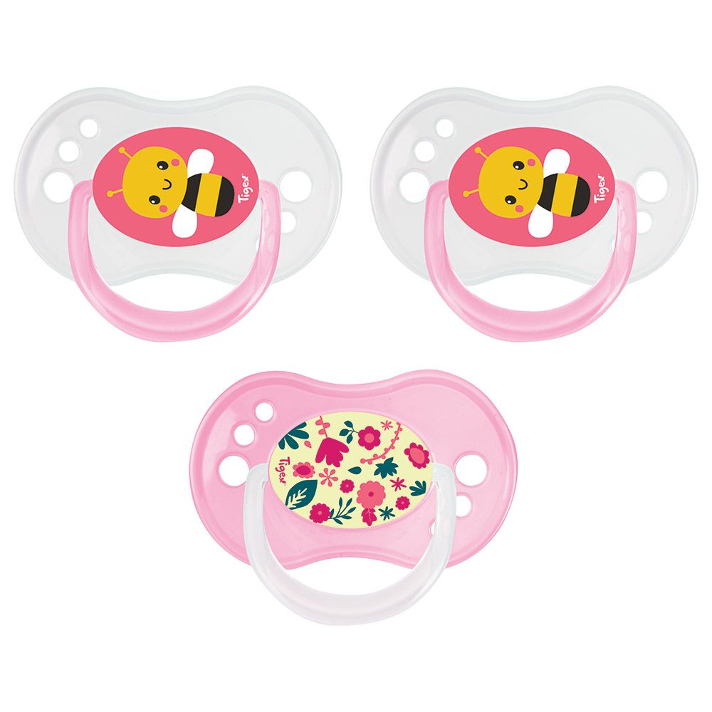 Tigex - Reversible Silicone Pacifiers 6m+ - Pack of 3 - Pink - Pink