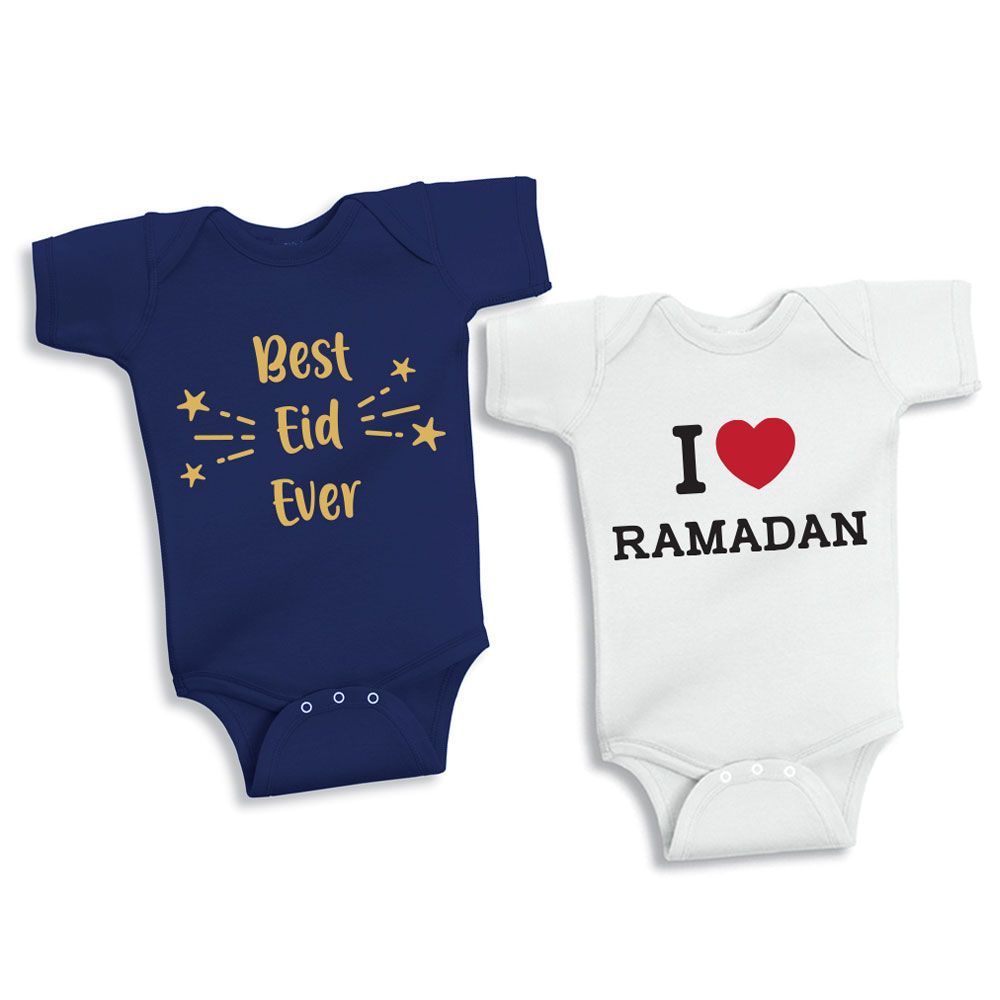 Twinkle Hands - White Ramadan & Blue Eid Bodysuit Set