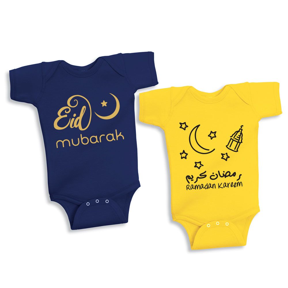 Twinkle Hands - Yellow Ramadan & Blue Eid Bodysuit Set