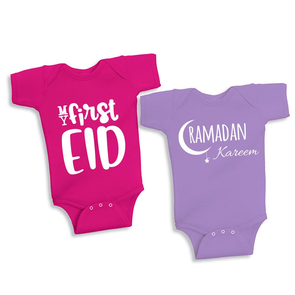 Twinkle Hands - Grey Ramadan & Pink Eid Bodysuit Set