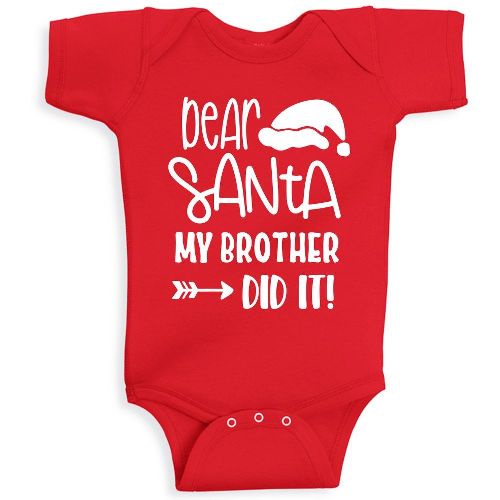 Twinkle Hands Dear Santa My Brother Did It Onesie-Red