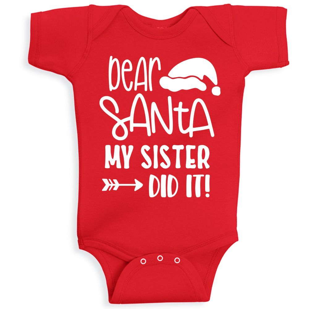 Twinkle Hands - Dear Santa My Sister Did It Onesie - Red