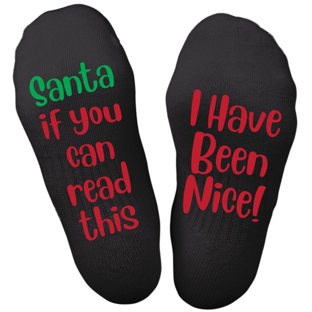 Twinkle Hands Santa I Have Been Nice Christmas Socks - Black