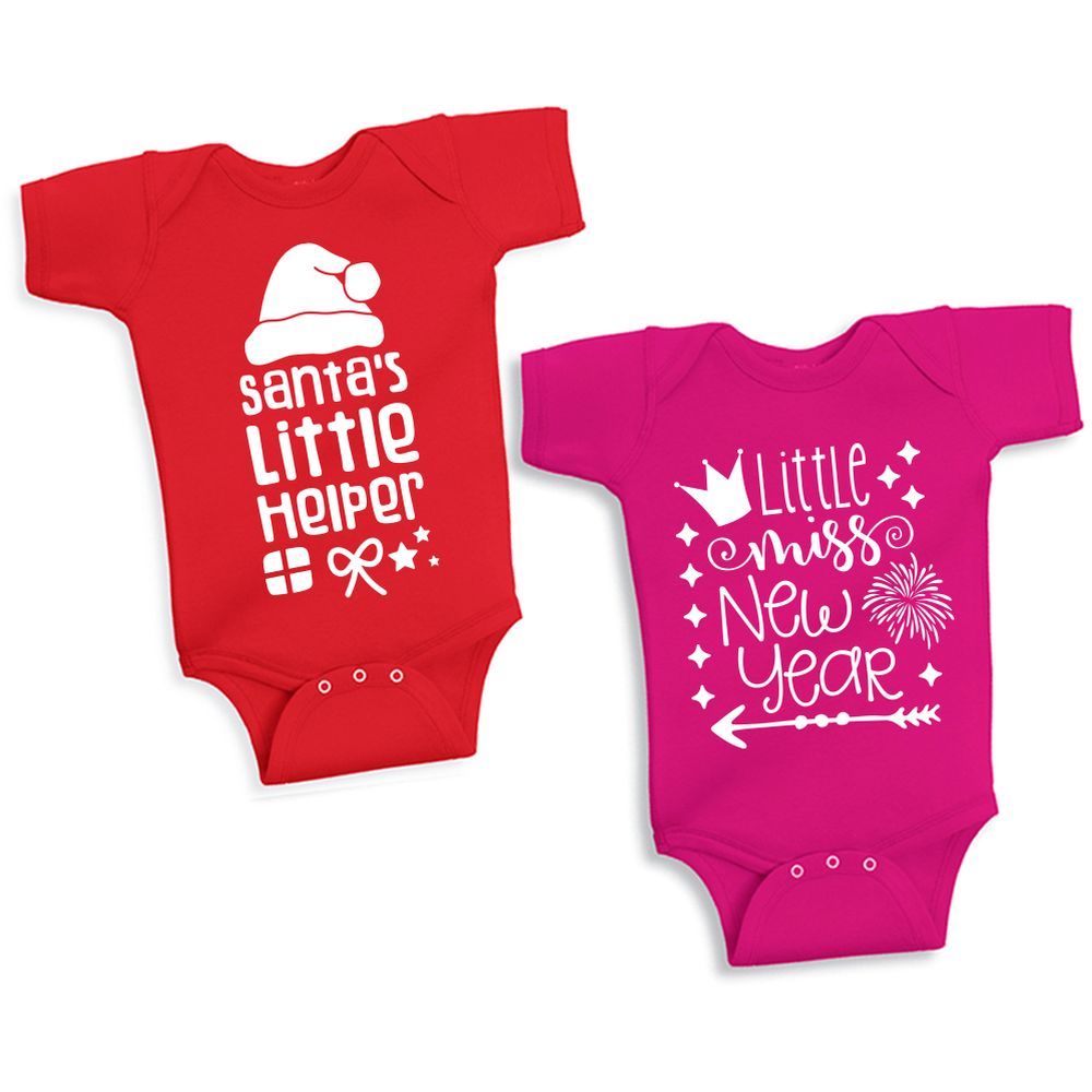 Twinkle Hands - Christmas & New Year Onesie Set - Red & Pink