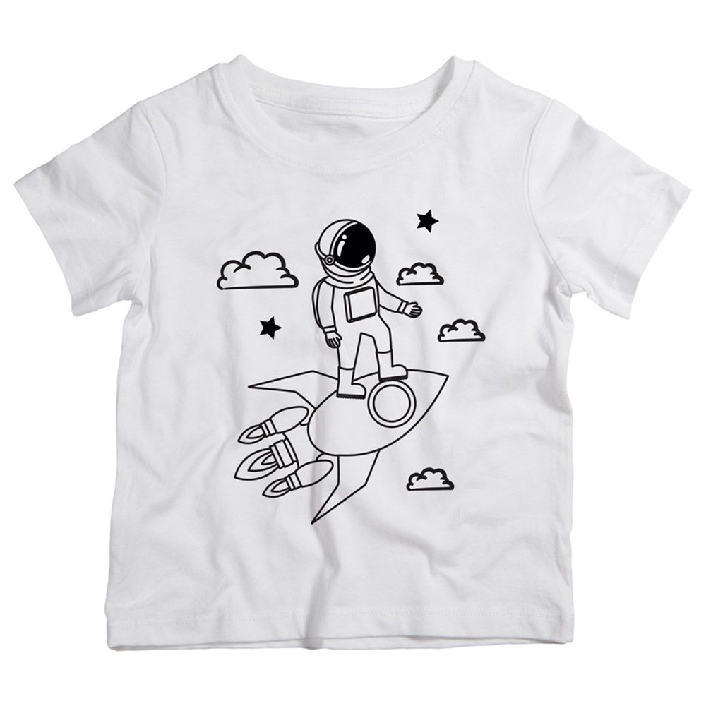 Twinkle Hands - Flying Astronaut Cotton T-Shirt - White