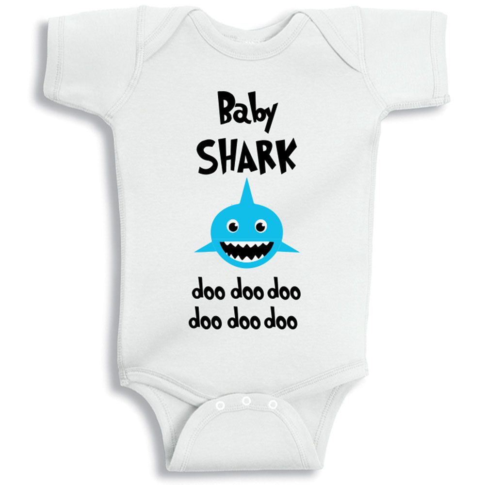 Twinkle Hands - Baby Blue Shark Bodysuit - White