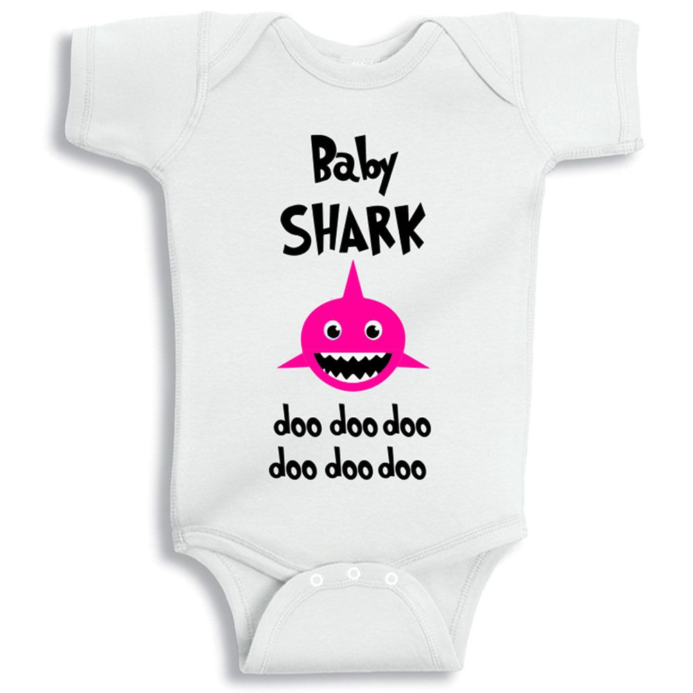 Twinkle Hands - Baby Pink Shark Bodysuit - White