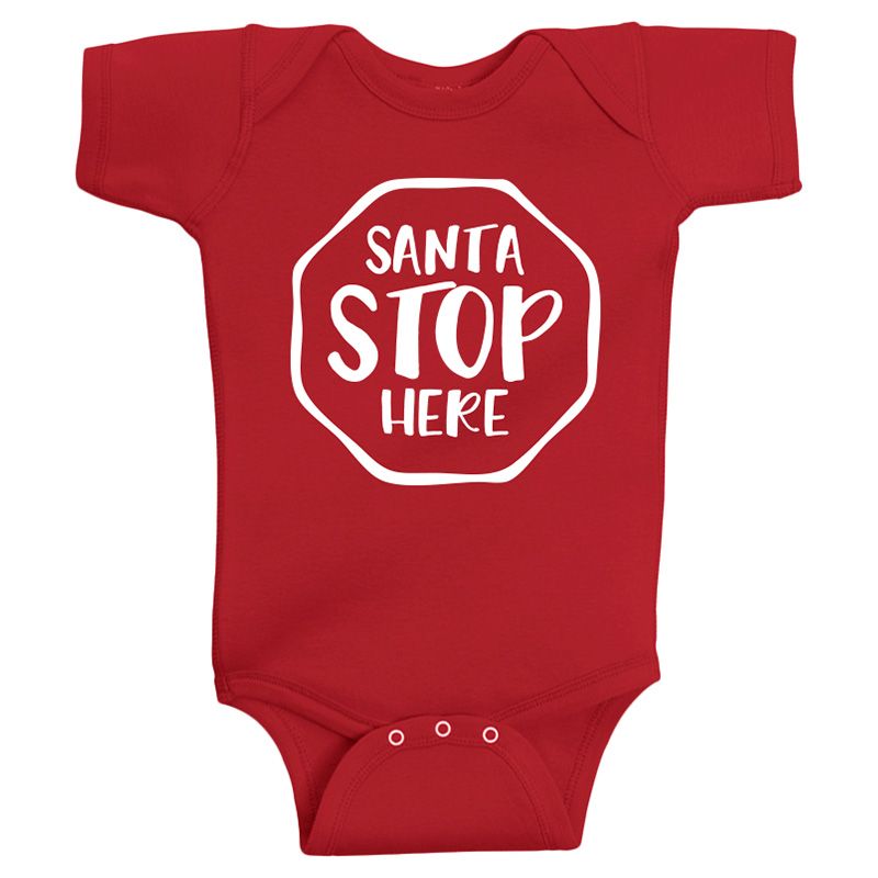 Twinkle Hands - Santa Stop Here Christmas Bodysuit-Red