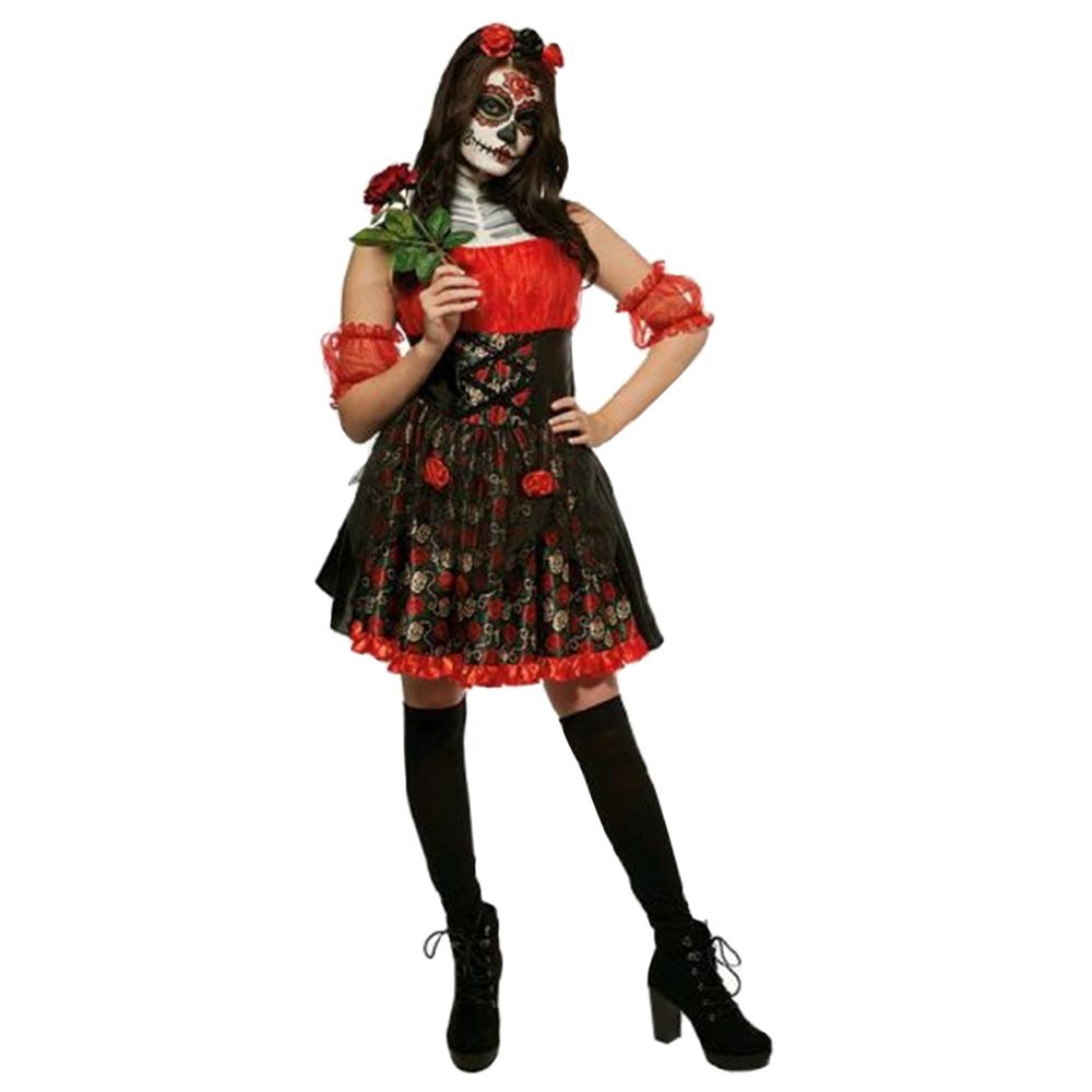 Rubie's - Red Rose Day Of The Dead Costume Black/Red