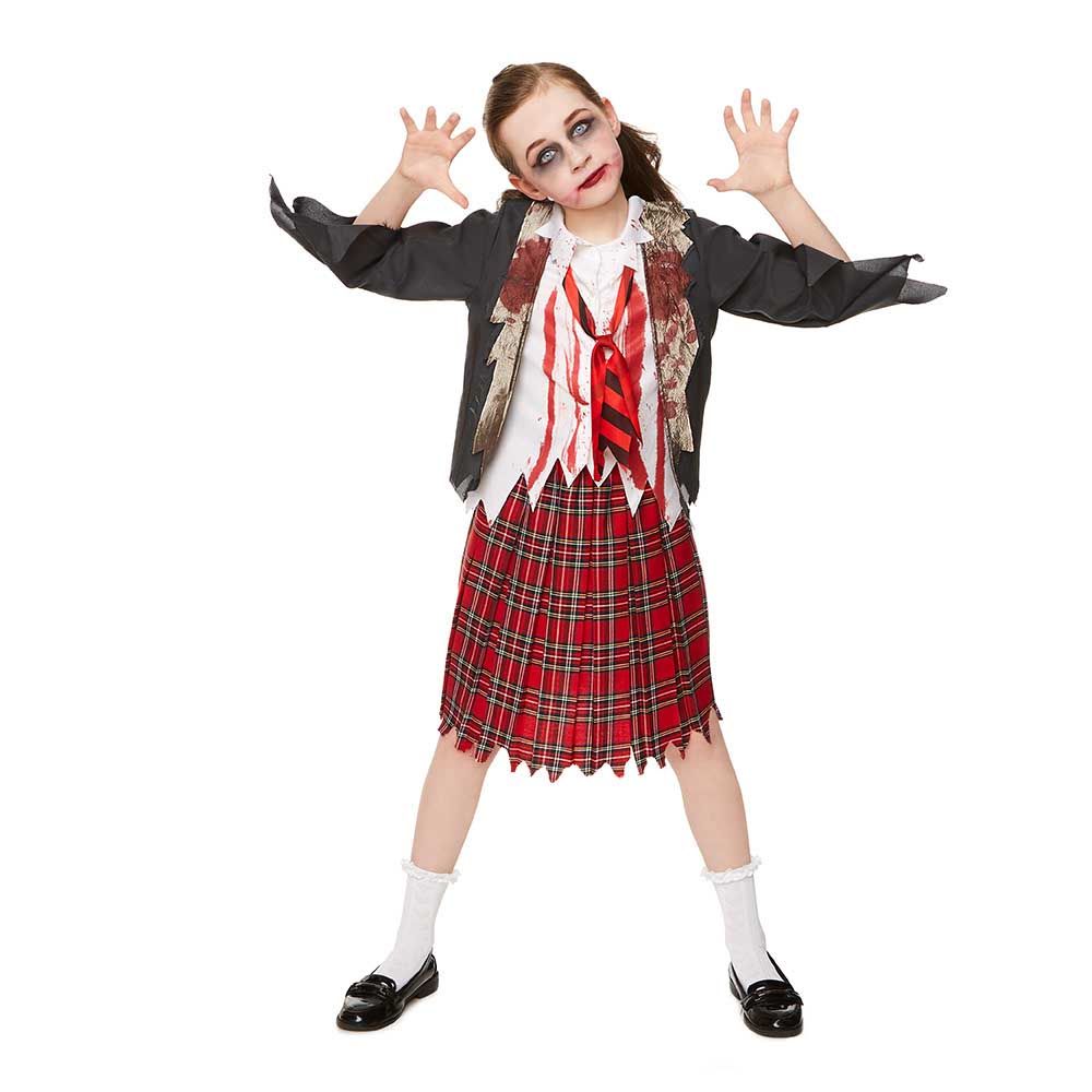 Mad Costumes - Zombie School Girls Kids Halloween Costume Red_M