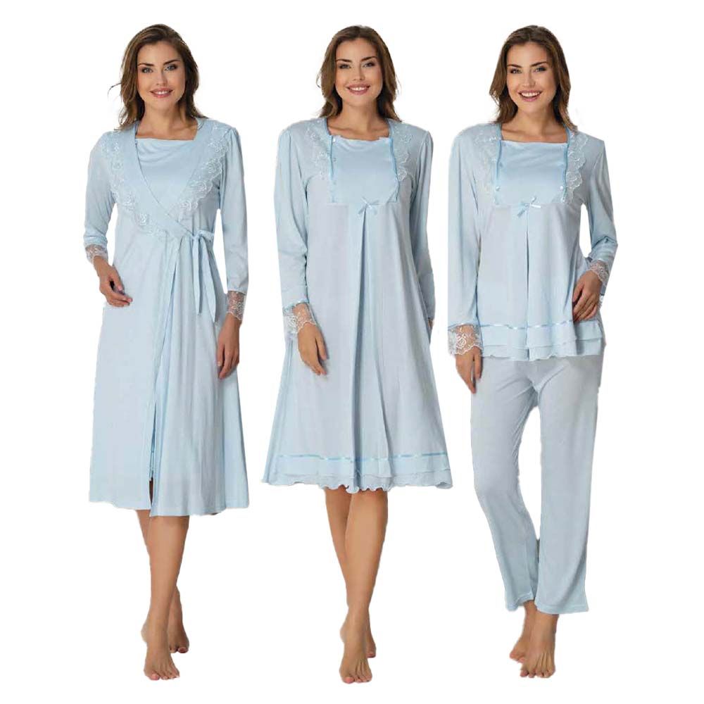 Mini Plum - 4pc-set - Maternity Nightwear Set - Sky Blue