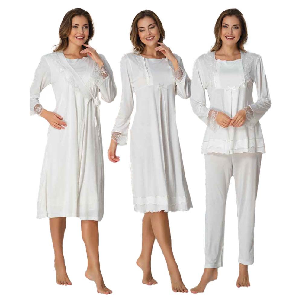 Mini Plum - 4pc-set - Maternity Nightwear Set - Cloud White