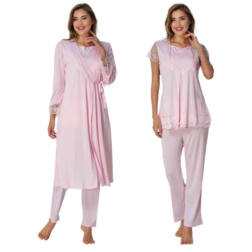 Mini Plum - 3pc-set - Lace Maternity Pajamas w/ Robe - Pink