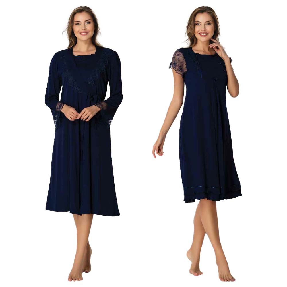 Mini Plum - 2pc-set - Lace Maternity Nightwear w/ Robe - Navy