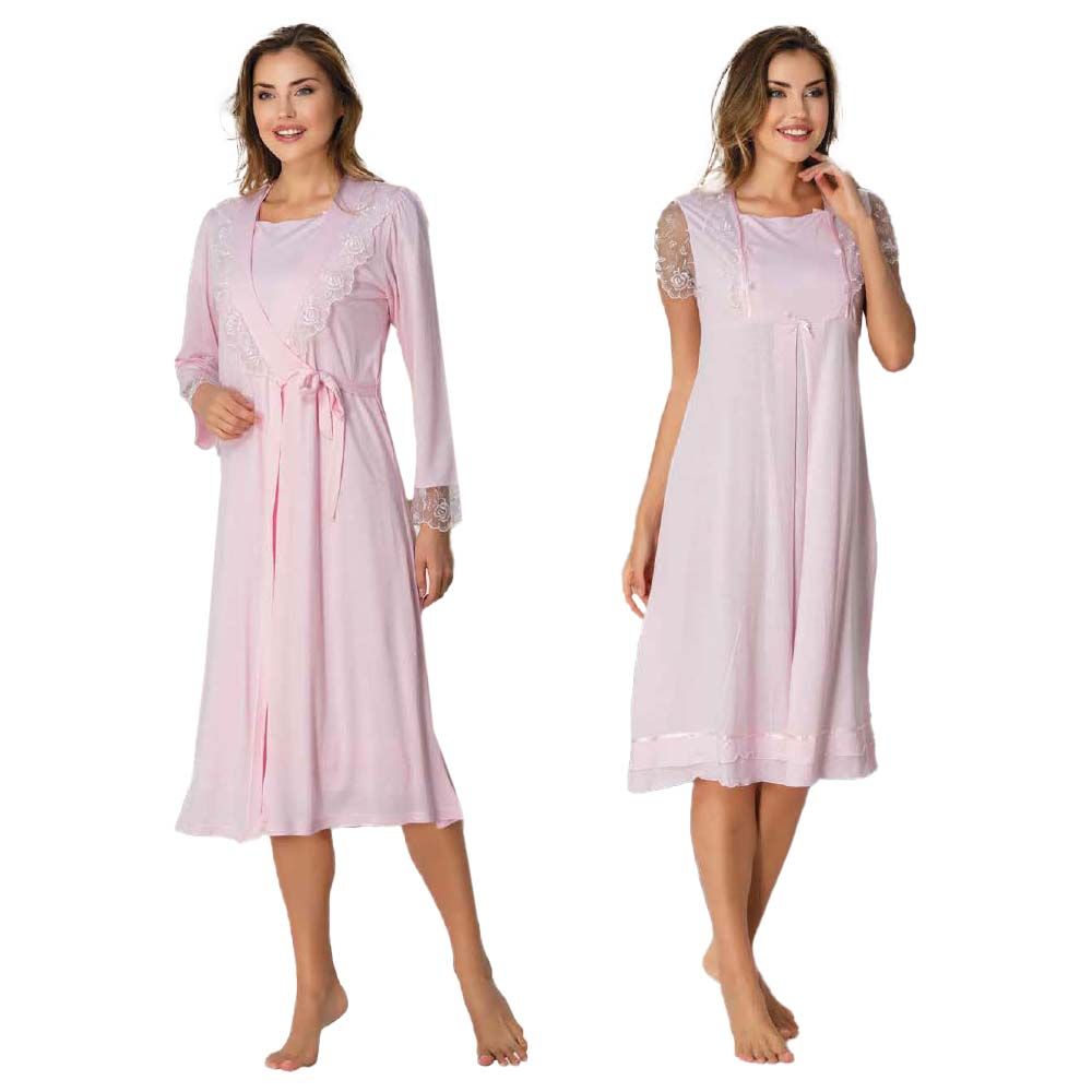 Mini Plum - 2pc-set - Lace Maternity Nightwear w/ Robe - Pink