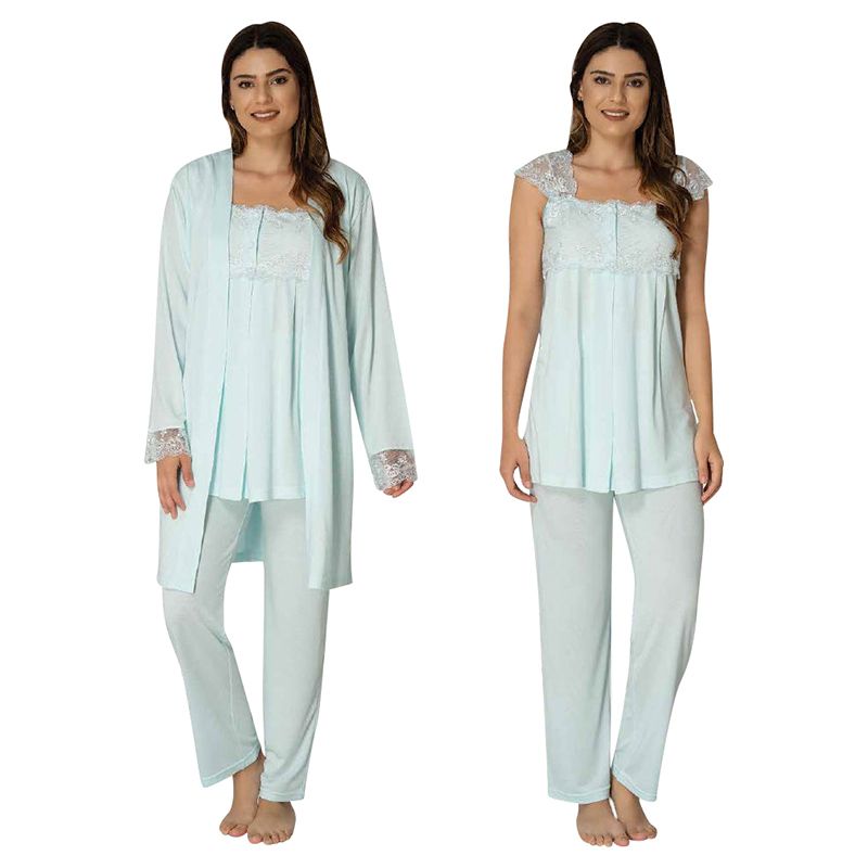 Mini Plum - 3pc-set - Lace Maternity Pajama Set - Blue