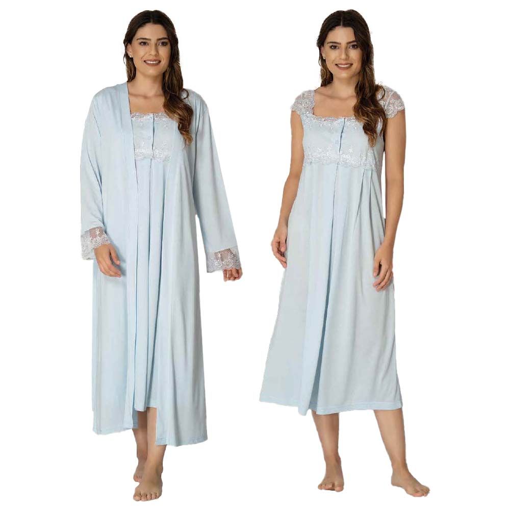 Mini Plum - 2pc-set - Maternity Nightie w/ Robe - Blue