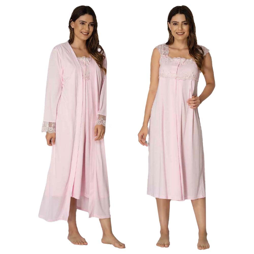 Mini Plum - 2pc-set - Maternity Nightie w/ Robe - Pink