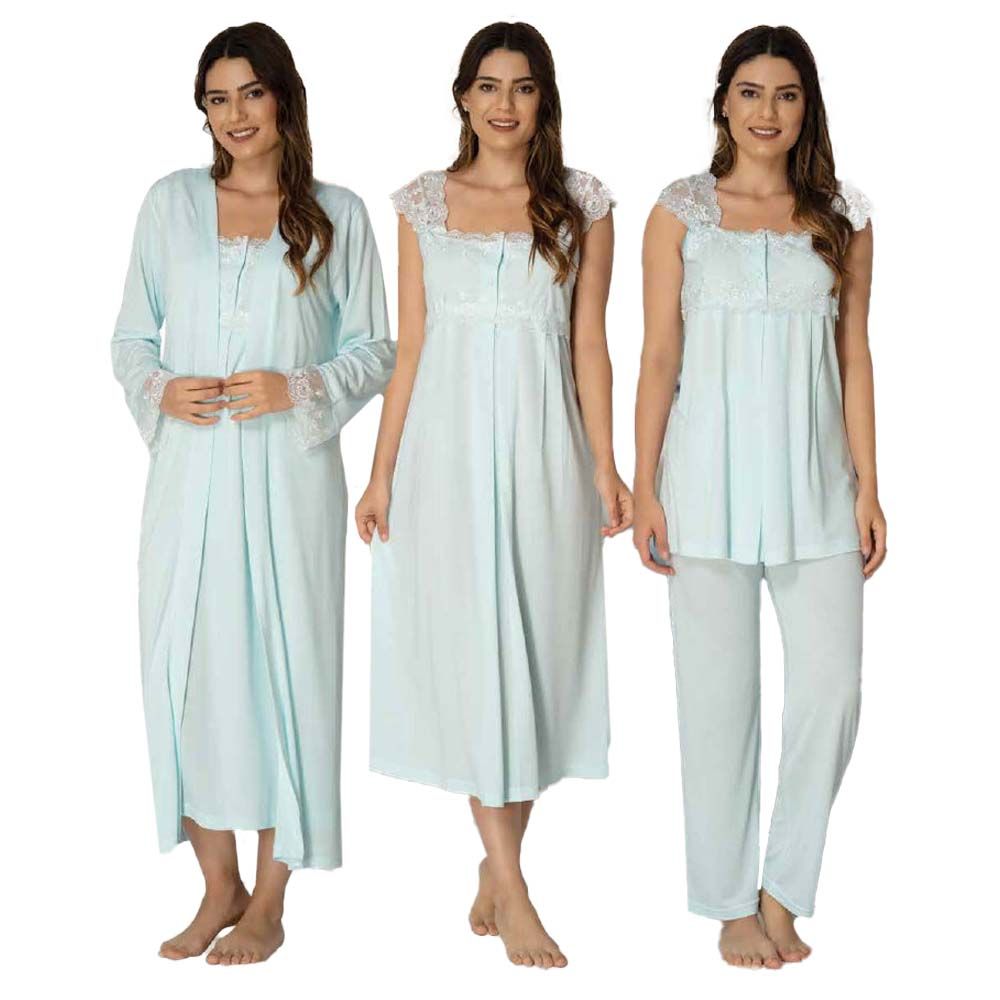 Mini Plum - 4pc-set - Lace Maternity Nightwear Set - Blue