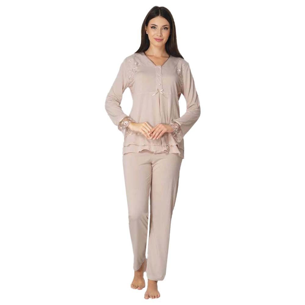 Mini Plum - Lace Maternity Pajamas Set - Beige