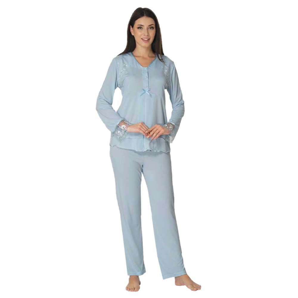 Mini Plum - Lace Maternity Pajamas Set - Blue