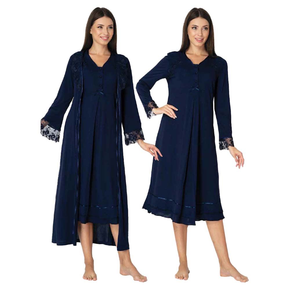 Mini Plum - 2pc-set - Lace Maternity Nightwear - Navy