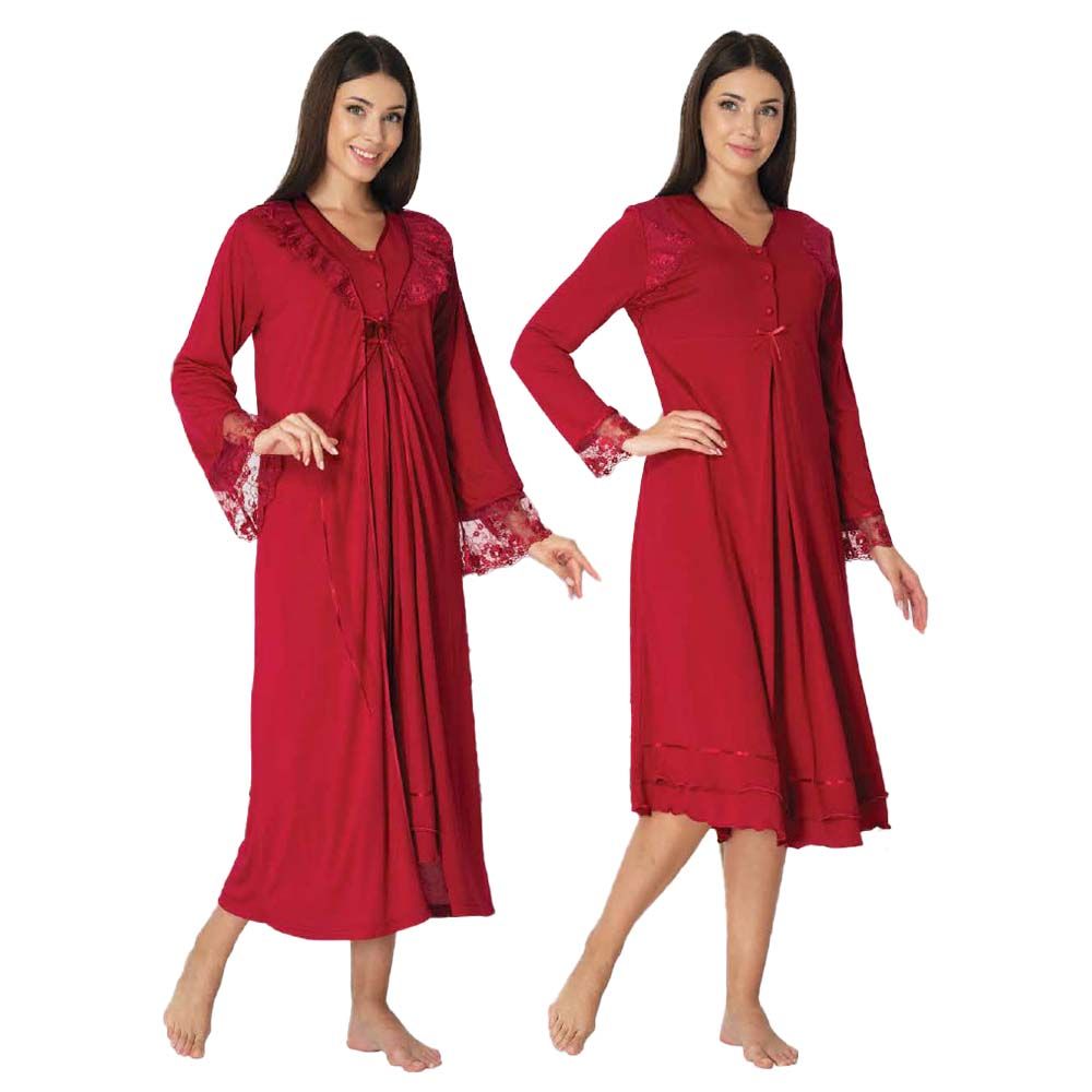 Mini Plum - 2pc-set - Lace Maternity Nightwear - Red