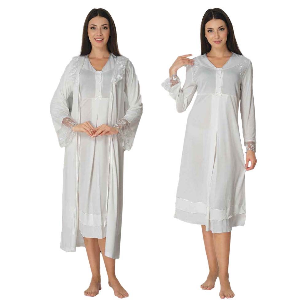 Mini Plum - 2pc-set - Lace Maternity Nightwear - White