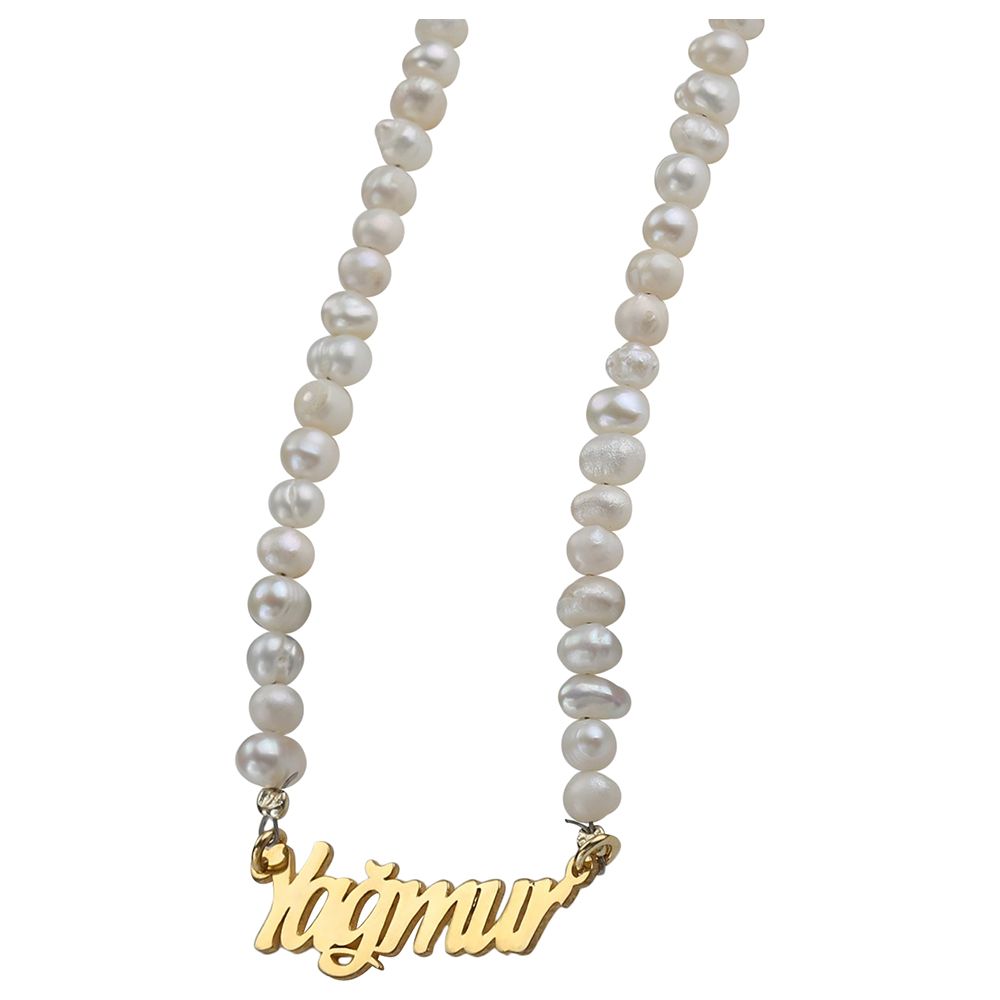 Mini Plum - Personalized Pearl Name Necklace - Gold