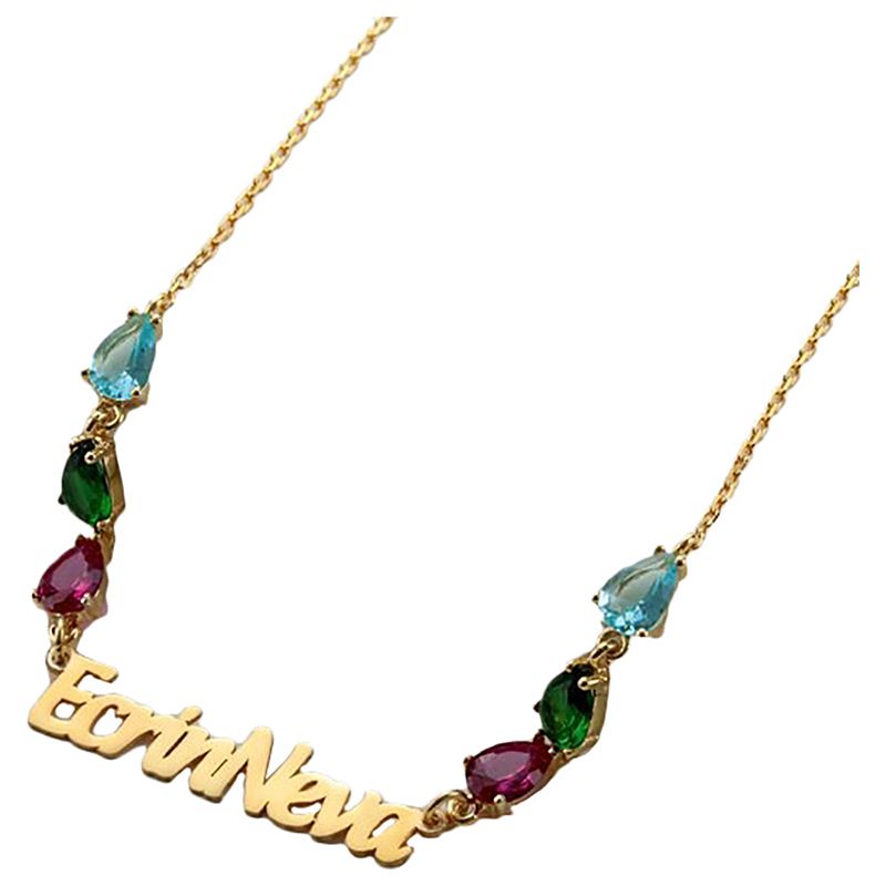 Mini Plum - Name Necklace With Colourful Stones - Gold