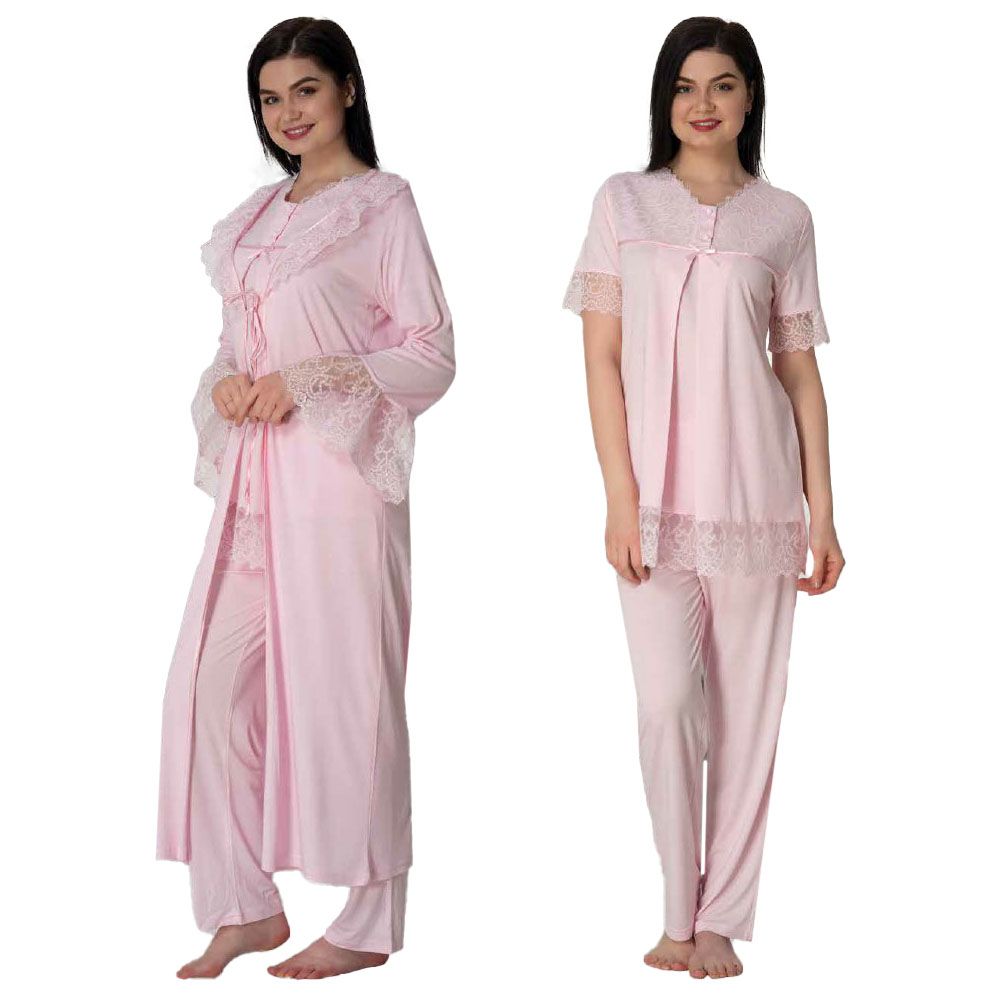 Mini Plum - 3pc-set - Maternity PJ Set w/ Lace Detail - Pink