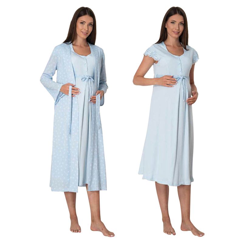 Mini Plum - 2pc-set - Maternity Nightie & Printed Robe - Blue